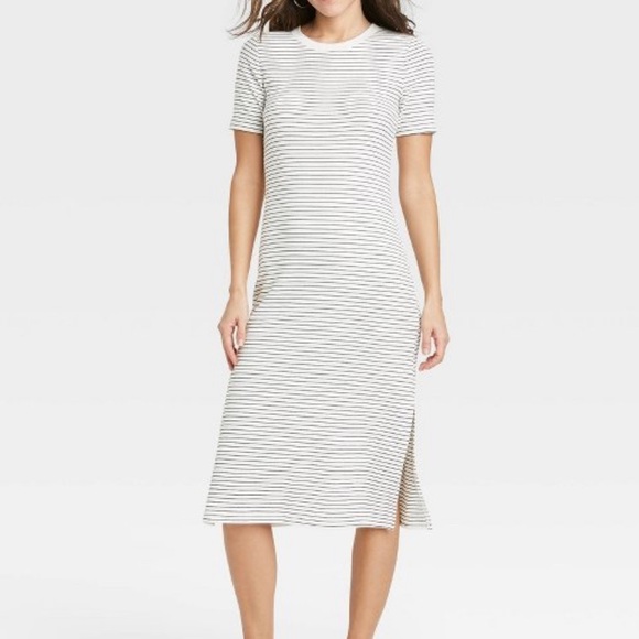 a new day Dresses & Skirts - NWT Striped Short Sleeve Rib Knit Midi T-shirt Dress